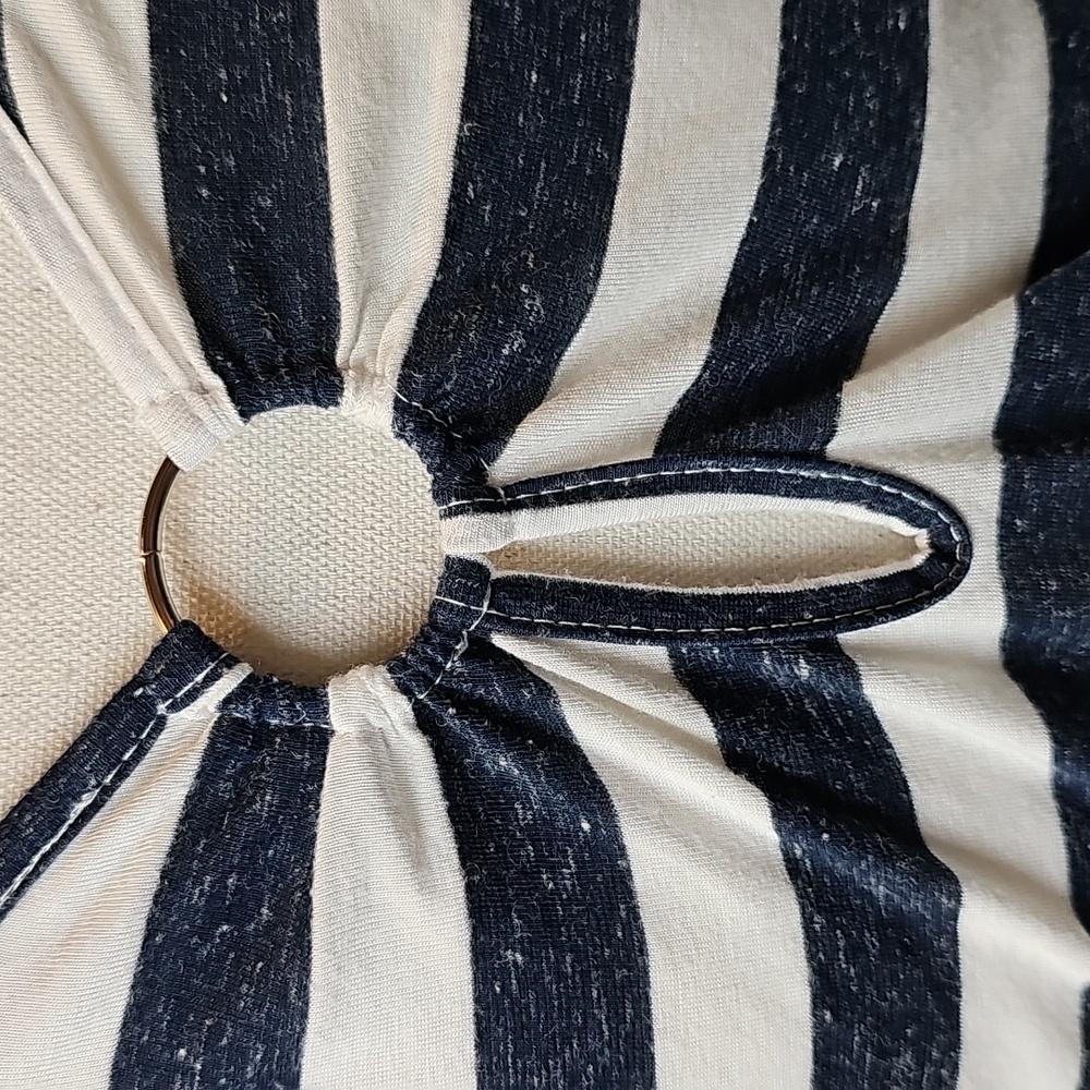 AGENDA BLUE & WHITE STRIPED BOTANICAL SILVER FOIL CUTOUT BACK PULLOVER TEE - Picture 8 of 13